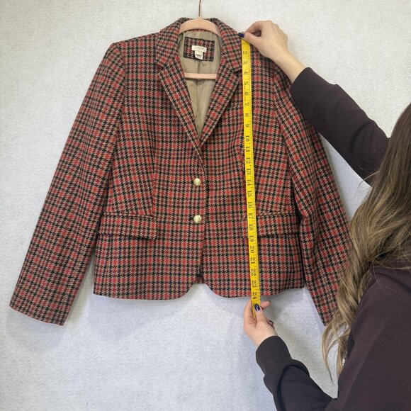 J Crew Blazer Womens 14 Red Plaid Houndstooth Wool Blend Two Button Jacket - Picture 5 of 11